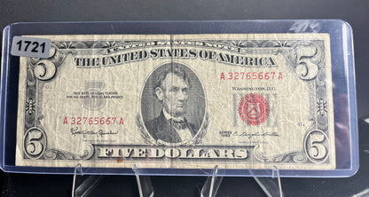 1963 Red Seal Five Dollar Bill